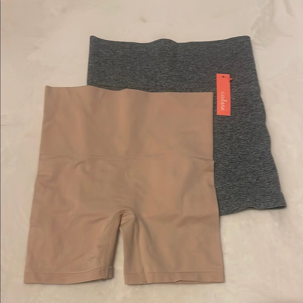 Colsie Gray and Tan High-Waisted Bike Shorts Stretchy Fit